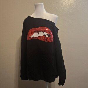 Lips Print Off the Shoulder Sweater